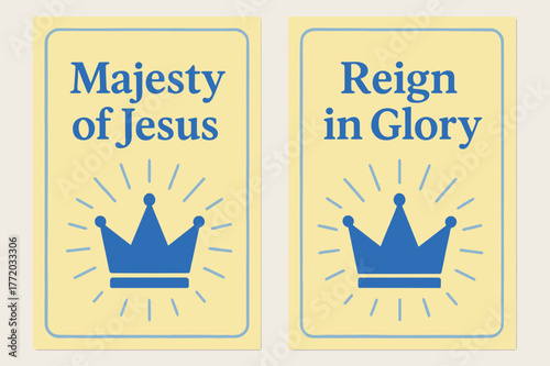 Majestic Banners Design. King of Kings. Two vertical A6 banners with safe margins, centered composition, no elements touching edges, pastel, cobalt and lemon,