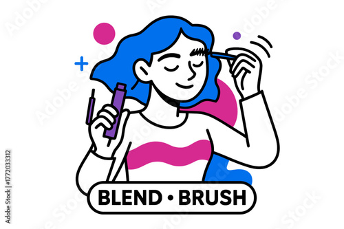 Eyebrow Beauty Artistry. Eyebrow pencil and gel ? Blend with spoolie. Short strokes soften as the brush diffuses pigment; curved lines show motion. Tag says