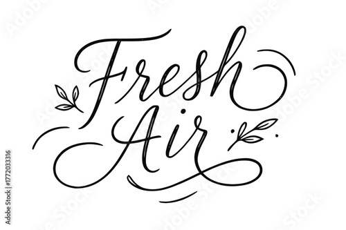 Fresh Air Script. Fresh Air ? brush script hand-lettering with fluid semi-cursive strokes, elegant thin connectors, fast brush accents; composition: centered;