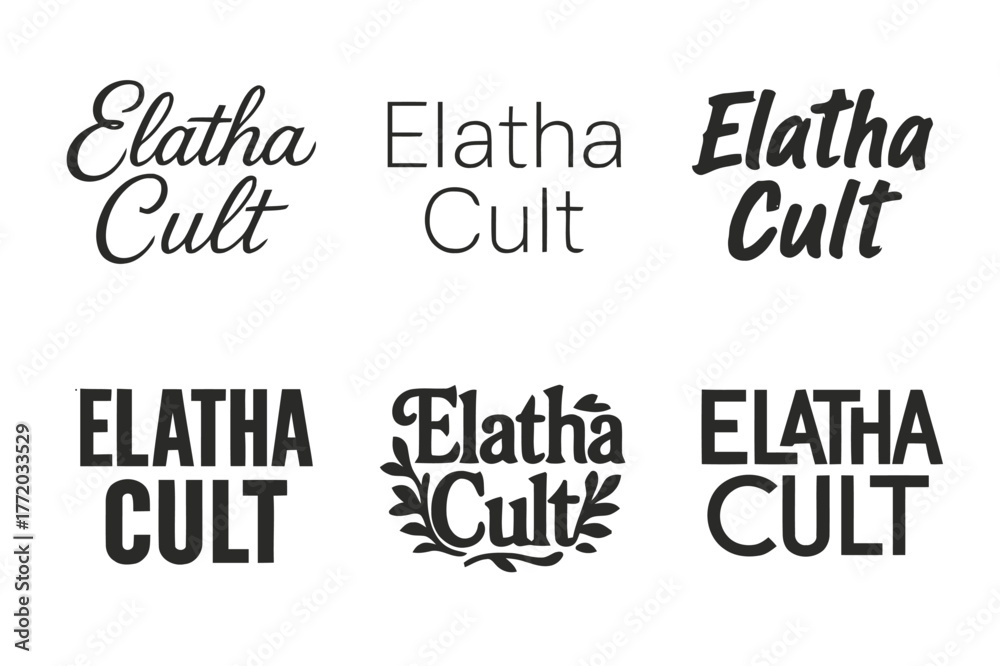 Obraz premium Elatha Lettering Variations. Elatha Cult. Set lettering. harmonious lettering variations of the same emblematic concept, each with different artistic