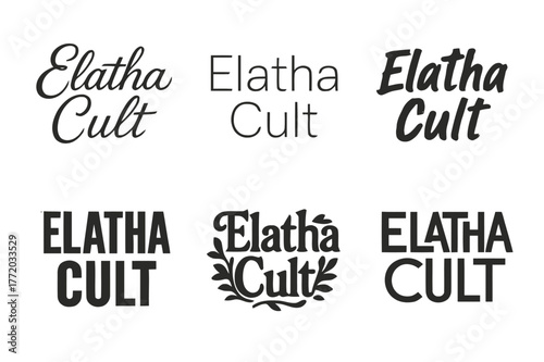 Elatha Lettering Variations. Elatha Cult. Set lettering. harmonious lettering variations of the same emblematic concept, each with different artistic