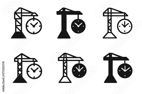 Time-lapse Logo Variations. Time-lapse photography. Set Logo of Time-lapse photography: Construction site progress crane. Icon set. harmonious logo variations