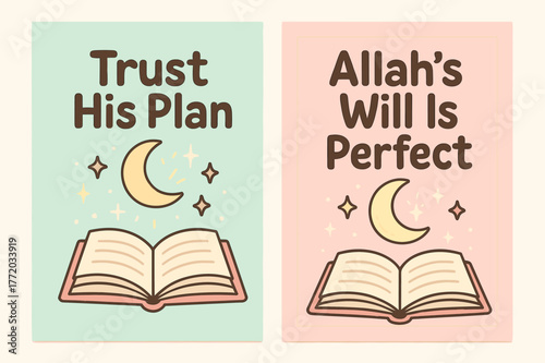 Perfect Plan Banners. Perfect Plan. Two vertical A6 banners with safe margins, centered composition, no elements touching edges, cartoon, pastel mint and pink,