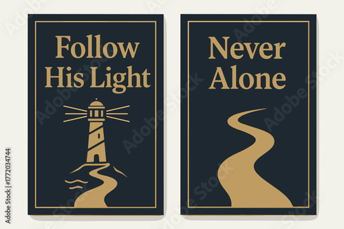 Guiding Light Banners. Guidance. Two vertical A6 banners with safe margins, centered composition, no elements touching edges, modern, navy and gold, guiding