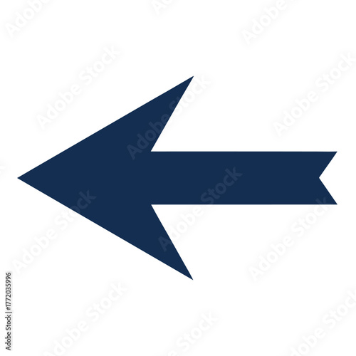 Dark blue arrow pointing left isolated on white background