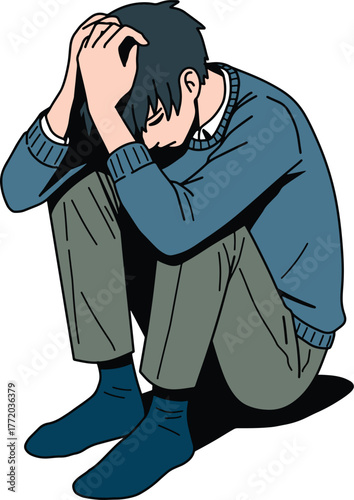 Young Man Overwhelmed by Sadness and Stress