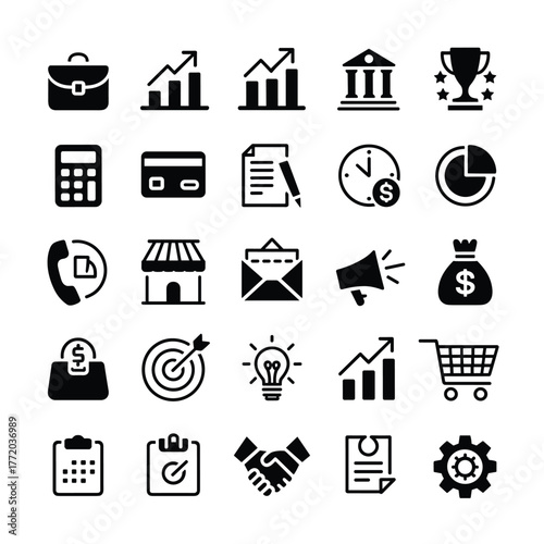 Business finance management strategy marketing icons vector set for web and design