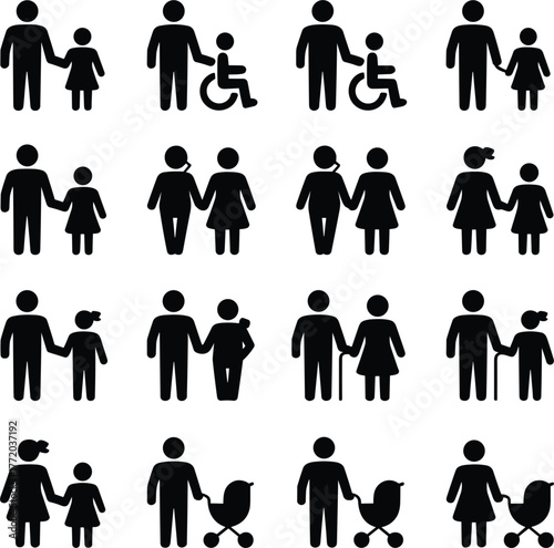 Family diversity icons vector illustration showing various family structures design
