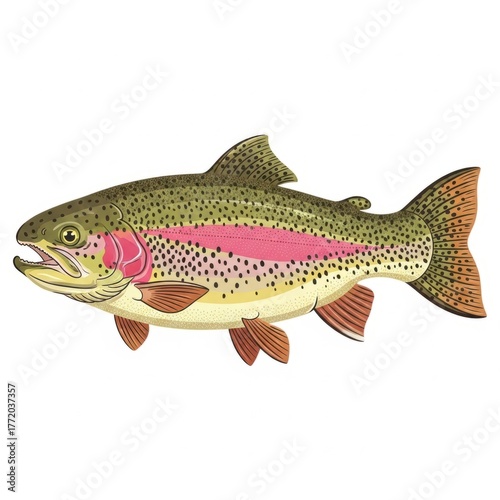 Colorful Rainbow Trout Illustration with Detailed Markings and Fins.