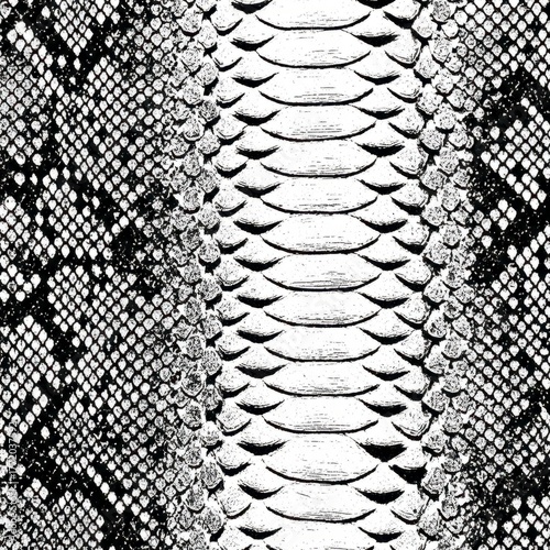Detailed Black and White Snake Skin Pattern Texture Background.