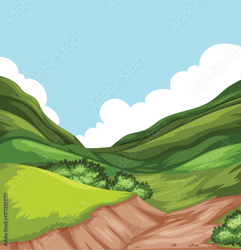 landscape with green hills