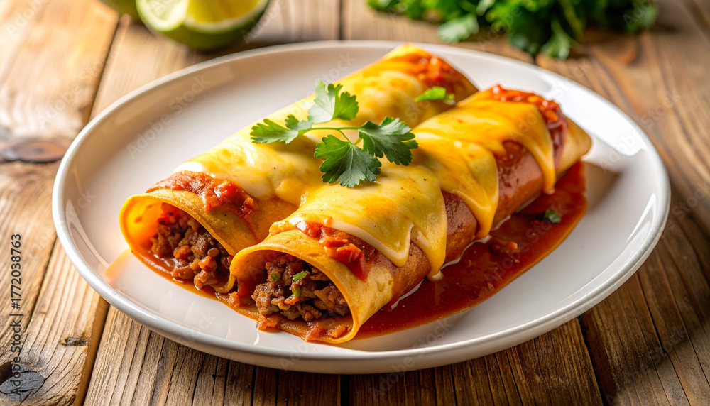 Fototapeta premium Beef Enchiladas with Cheese