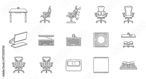 Ergonomic office setup design sit-stand desk chair monitor promoting posture comfort and well-being for productivity-focused workspace solutions.