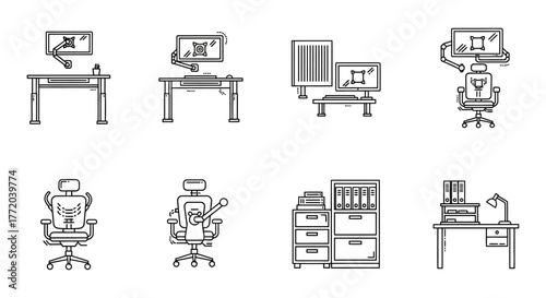 ergonomic office setup workstations and chairs for remote working illustrating workspace design promoting health and wellness in the modern workplace.