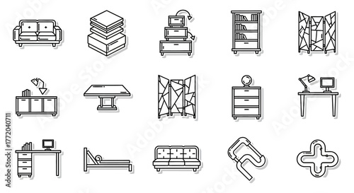 furniture icons moving and organizing furniture home interior icons displaying rearrangement ideal for interior design layouts and decoration