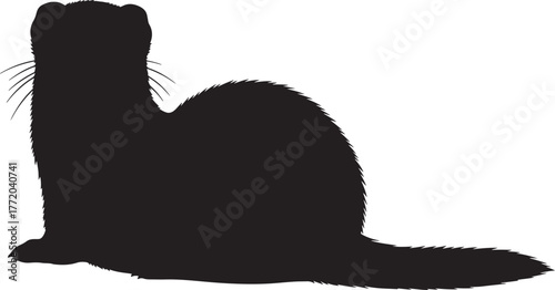 Silhouette of a playful ferret in a sitting pose showcasing its sleek body and curious whiskers a charming animal graphic