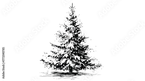 Elegant Black and White Christmas Tree Vector Illustration for Festive Designs