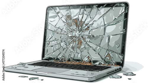Broken Laptop, Screen, and Window - Professional High-Quality Image for Design Projects