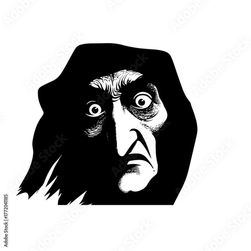 Scary Halloween Witch Face Vector Clipart, Logo