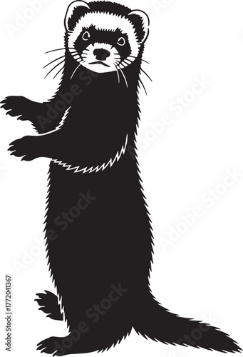 Playful ferret standing tall captured in a striking silhouette art style