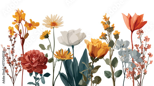 Beautiful Collection of Flowers with Flower Sign Vector Illustration