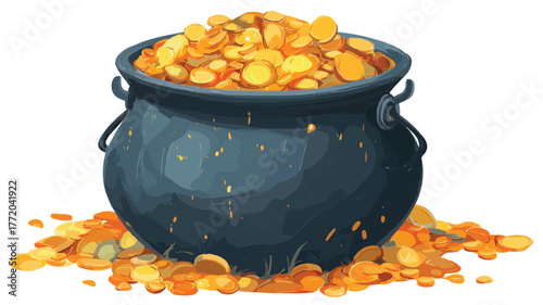 Bountiful Cauldron Overflowing with Golden Coins - Feast of Saints Celebration