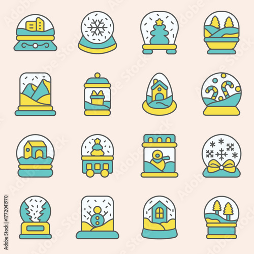 Enchanting Snow Globe Icon Set Holiday Cheer in Vector Design, Winter Magic, Christmas Themes