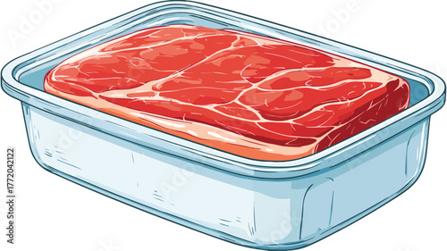 Professional Container with Prepared Meat Vector Illustration for Food Industry Marketing
