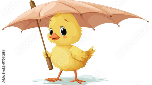 Adorable Cartoon Chicken with Umbrella - Vector Illustration