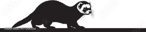 Sleek ferret silhouette captured in a minimalist black and white design with subtle detail