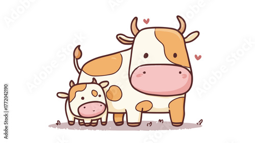 Adorable Cartoony Cow and Calf Illustration for Child-Friendly Designs