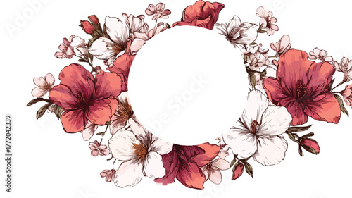 Elegant Floral Circle Frame Blooming Flowers Decoration Picture Frame