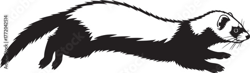 Dynamic silhouette of a ferret in mid-leap capturing the essence of agile movement and playfulness