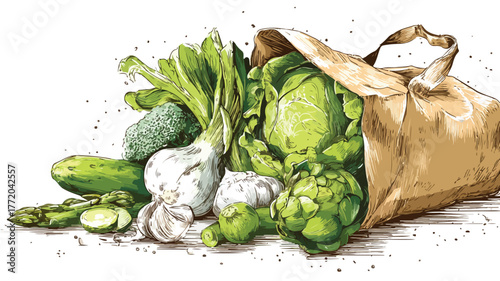 Fresh Vegetables in Paper Shopping Bag for Keto Diet Recipe Promotion