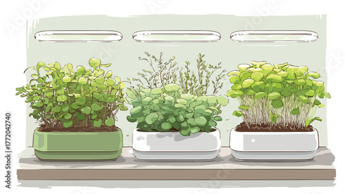 Indoor Vegetable Greens and Microgreens Growing with Natural Light