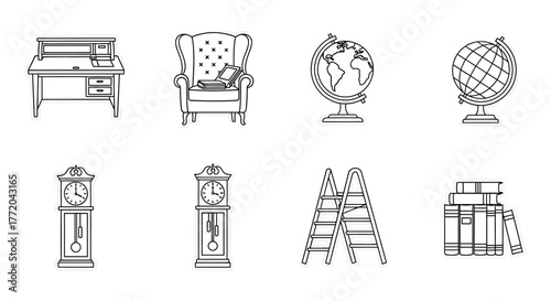 interior design elements vintage furnishings including desk chair and books create a warm library atmosphere perfect for study and reading spaces