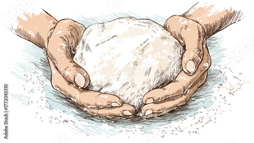 Top View Vector Illustration of Human Hands Kneading Dough