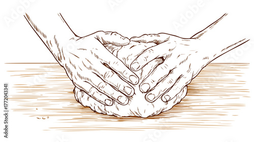 Professional Top View Vector Illustration Human Hands Kneading Dough