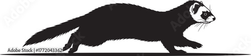 Dynamic silhouette of a ferret in full stride a striking black and white image capturing movement and grace