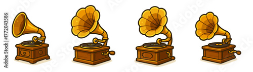 Gramophone cartoon icons , vintage, music, retro, sound, record