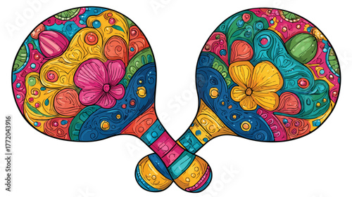 Colorful Mexican Maracas with Vibrant Ornaments Cartoon Illustration