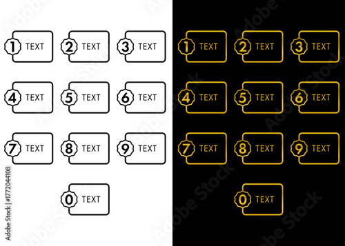 インフォグラフィック用 手順・ステップ表示フレーム 0〜9 (黒・金)
