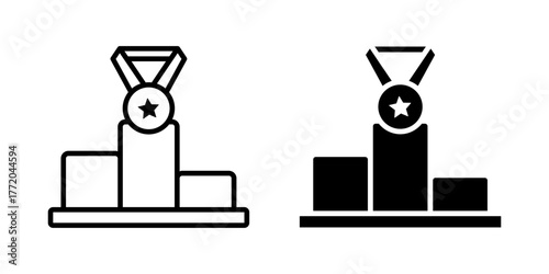 Podium icon set. Podium icon illustration of an with a medal. Isolated on white background.