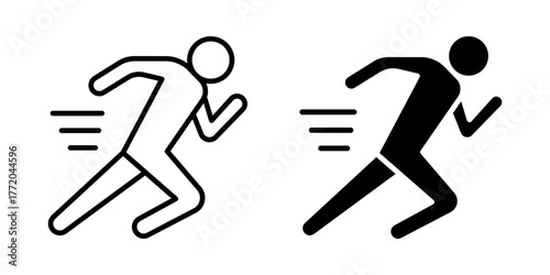Running icon set. A minimalist illustration of a running man icon. Great for use in sports, fitness, or transportation related projects.. Isolated on white background.