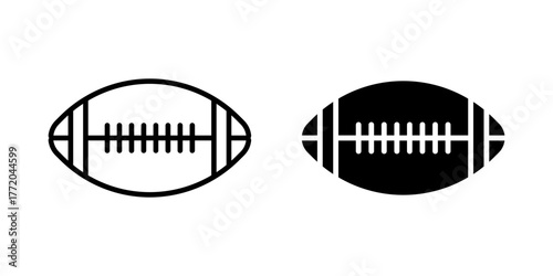 Rugby icon set. A set of simple American football icons in outline and solid silhouette style, ideal for sports themed designs. Great for websites, applications. Isolated on white background.