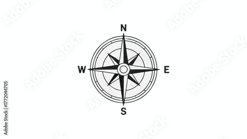 Classic compass rose indicating direction with N, S, E, W markings on a clean white background.