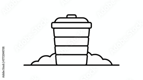 Simple line drawing of a trash can with overflowing waste