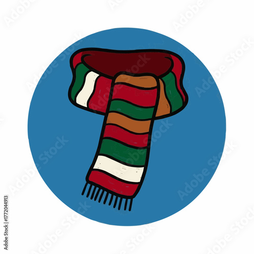 Colorful striped scarf on blue circular background  