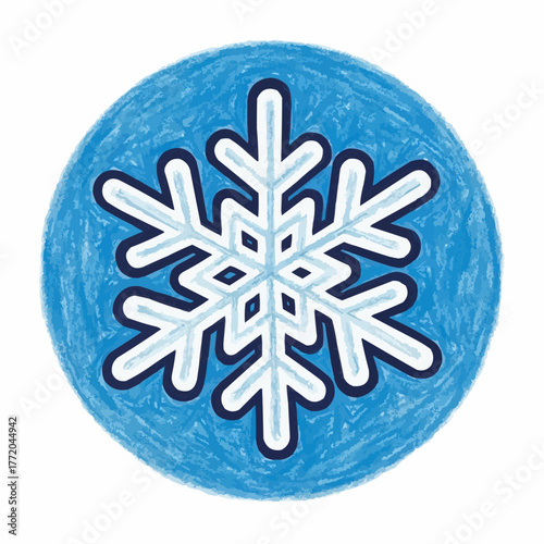 Snowflake illustration in blue circular background  