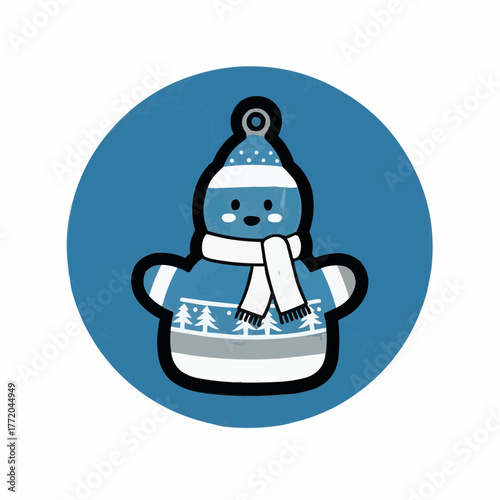 Snowman ornament with winter sweater design on blue background  